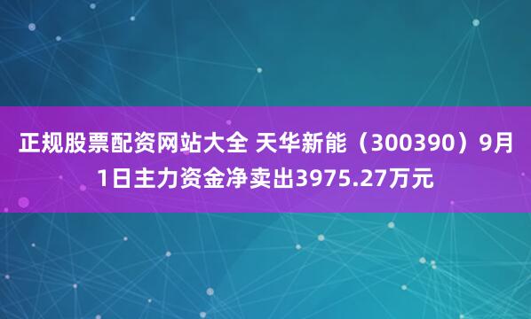 正规股票配资网站大全 天华新能（300390）9月1日主力资金净卖出3975.27万元