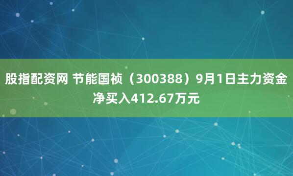 股指配资网 节能国祯（300388）9月1日主力资金净买入412.67万元